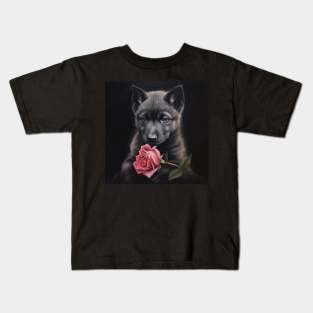 Wolf puppy and rose Kids T-Shirt